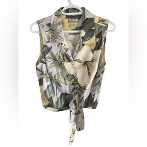 Tommy Bahama Silk Floral Sleeveless Tie-Front Top L